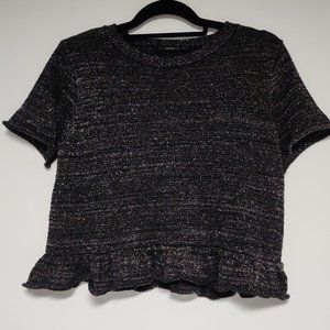 Zara Knit Black Metallic Short Knit Shirt Size M